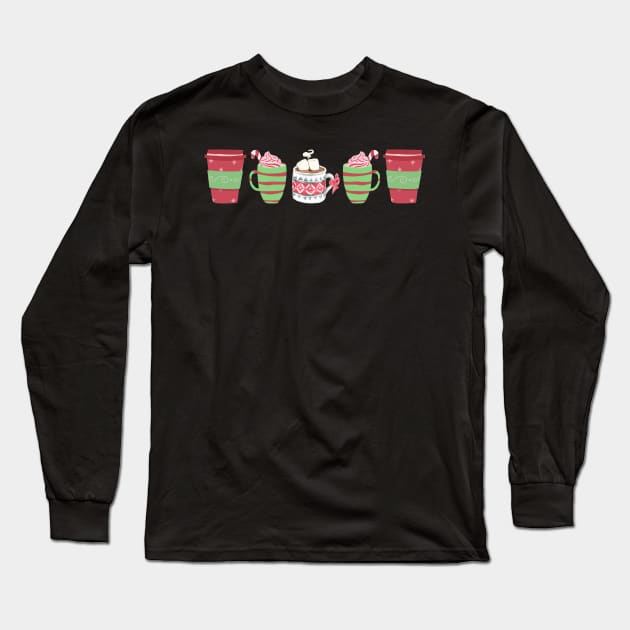 Christmas Coffee and Hot Chocolate Long Sleeve T-Shirt by Pearlie Jane Creations